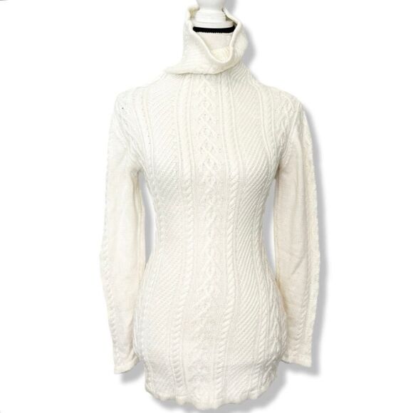 Women's Ivory Long Sleeve Turtleneck Cable Knit Sweater Size 6-10 - Picture 2 of 7